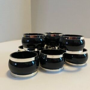 Vtg MCM Wm A Rogers Silver Plate Round Napkin Rings Retro Black Stripe Set Of 8